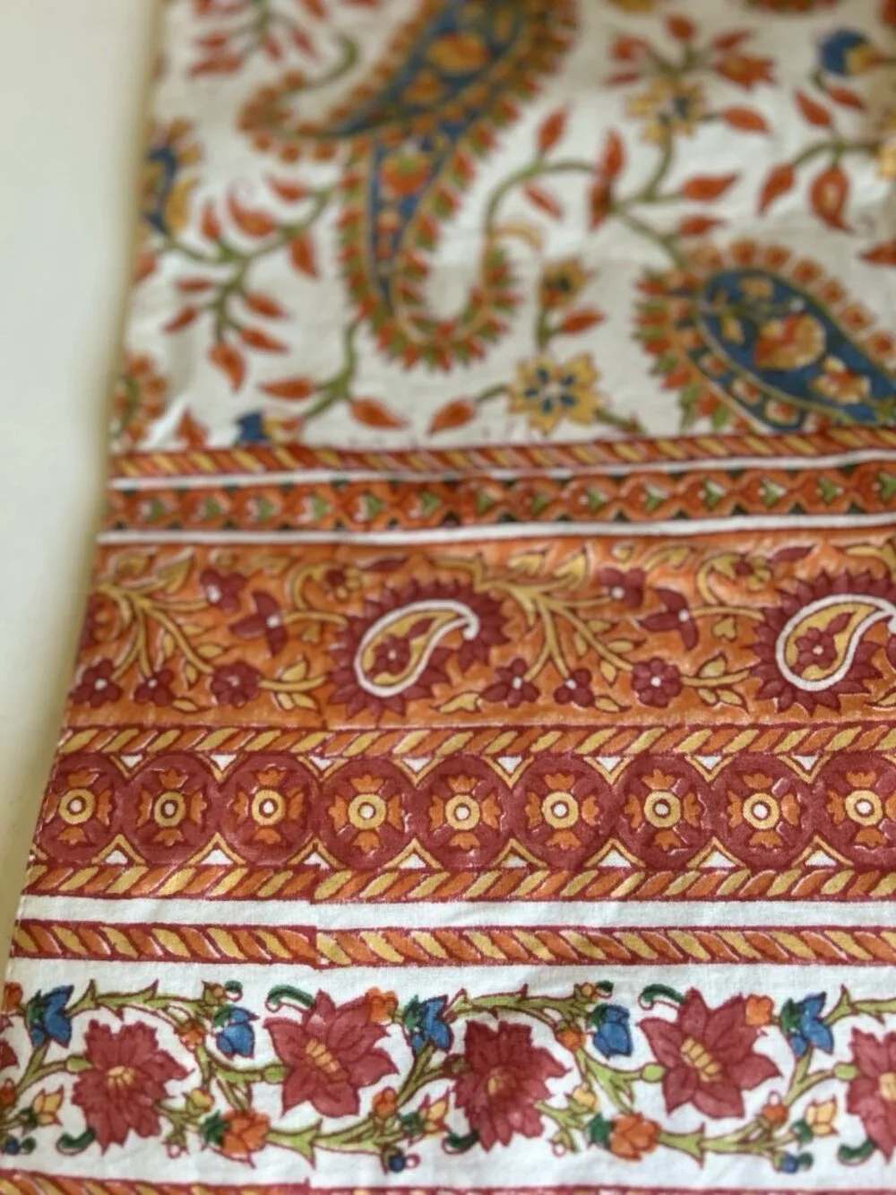 Pottery Barn Paisley Block Print 18”x108” Table Runner 100% Cotton Multicolor